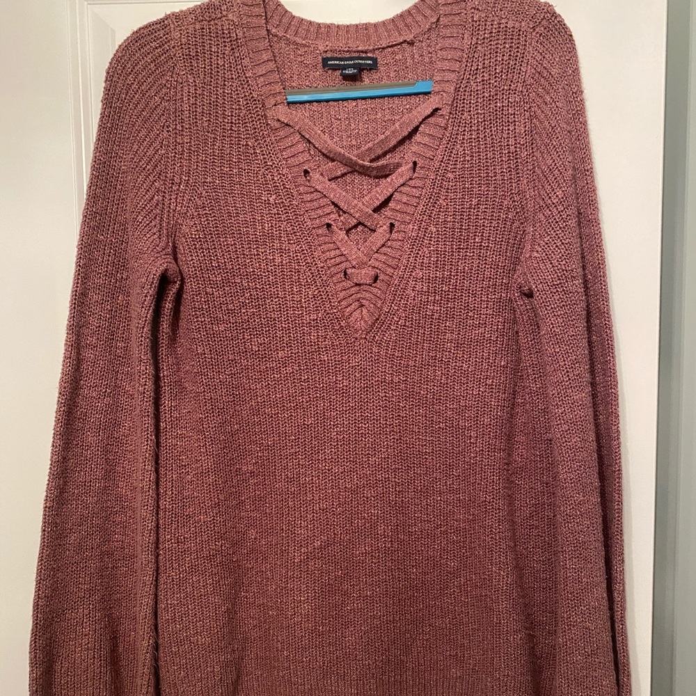 Lace Neck Sweater w/ Flared Sleeves